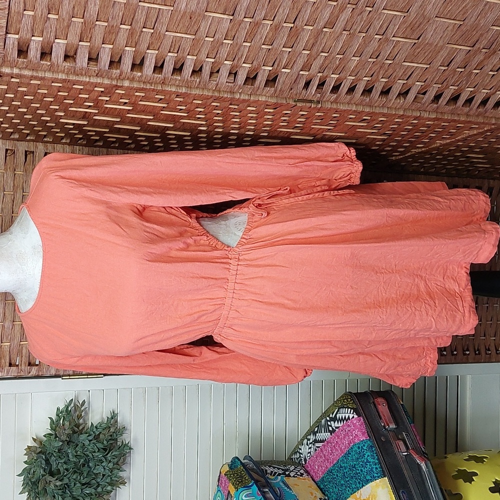 Universal Thread Coral Linen Rayon Blend Dress with open sides and pockets Small